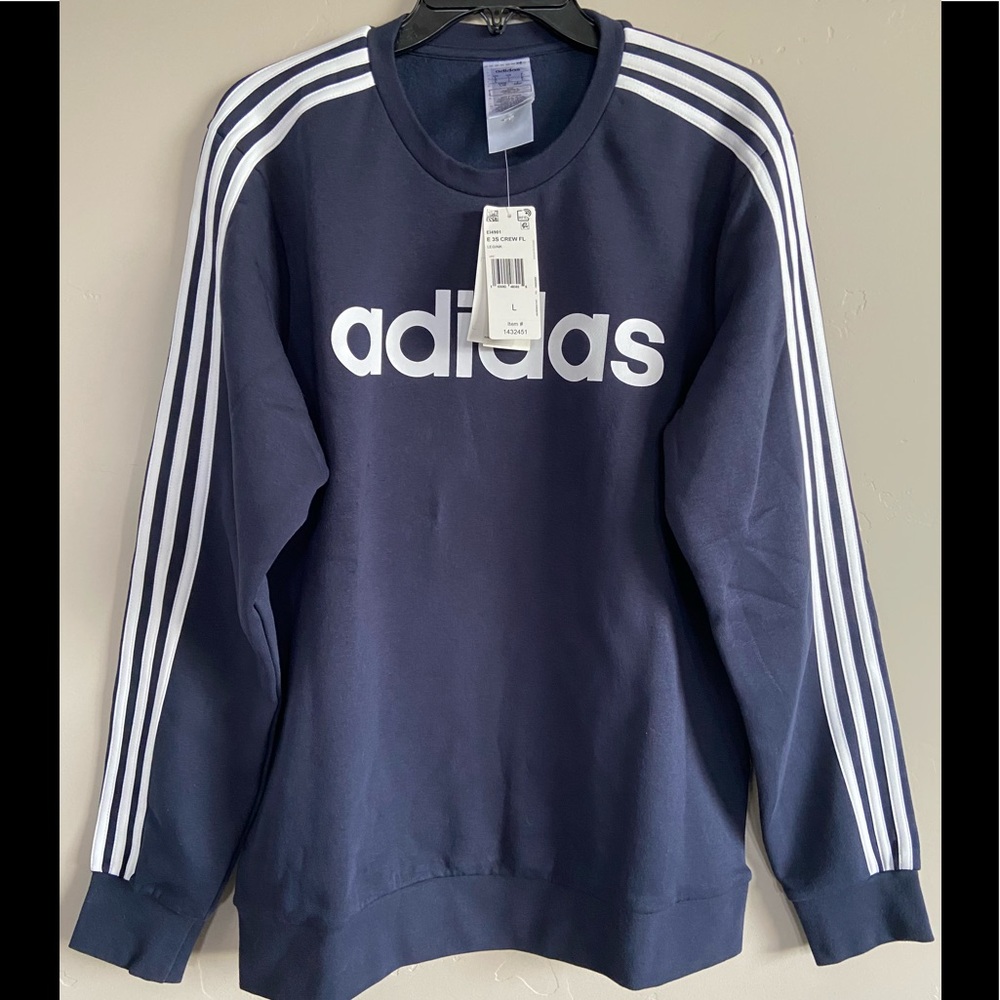 NEW Adidas Mens Fleece Logo Crew Neck Sweatshirt - Picture 10 of 11